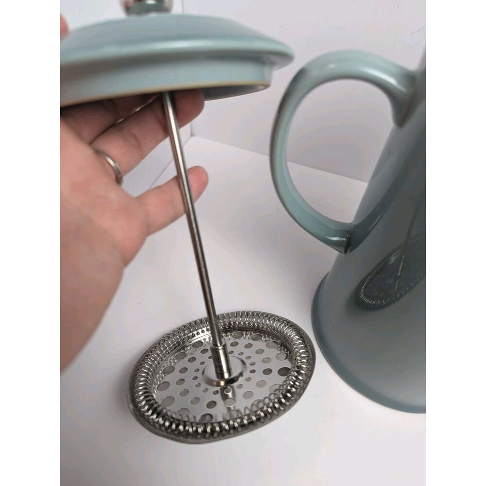 Le Creuset Stoneware 1 Liter French Press Coffee Pot Sea Salt Blue Green Rare - Picture 4 of 6